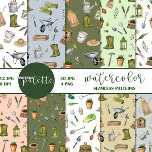 Modèles de jardin aquarelle, Pack de papier numérique, motif de tissu imprimable, conceptions de décor de maison, décor de ferme, pack de papier de scrapbooking, PNG