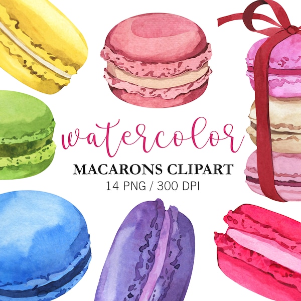 Aquarelle Macarons Clipart, Français macarons clipart, Aquarelle boulangerie clipart, Biscuits Macaron, dessert, bonbons, PNG, Décor de fête d’anniversaire