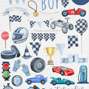 Akvarell racerbil Clipart PNG, Baby Boy Barnrumsdekor, Handmålad blå racerbil, Söt sportbil, Barn Clipart, bild 2
