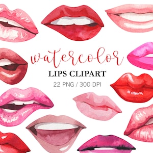 Acuarela Labios Clipart, Labios Rojos beso, PNG, Labios Rosados Clip Art, Besos Clipart, Love Png, Boca, Clipart del Día de San Valentín, Moda Clipart