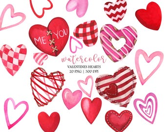 Aquarell Herzen Clipart, Valentinstag Clip Art, Liebe Clipart, Romantische Clipart, rote Herzform, Handgezeichnet Clipart, Digitales Herz PNG