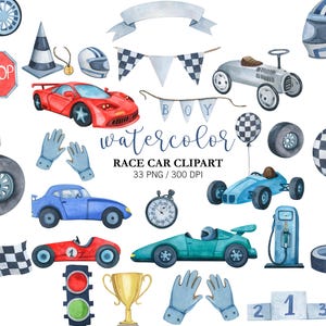 Watercolor Race Car Clipart PNG, Baby Boy Nursery Decor, Hand Painted blue race car, Cute Sports Car,  Kids Clipart,