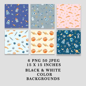 Watercolor Space Seamless Pattern: Planets, Rockets (digital Download ...