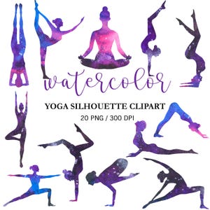 Aquarelle Yoga Silhouette Clipart PNG, espace yoga, aquarelle Yoga Pose des amoureux des cliparts, des cliparts méditation, Yoga filles femme méditation