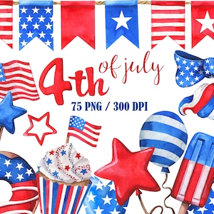 Aquarelle des cliparts du 4 juillet, des cliparts de la fête de l'indépendance, couleur patriotique, drapeau des cliparts, des cliparts patriotique, célébration américaine, autocollants, PNG