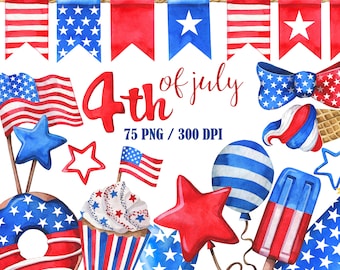 Aquarel 4 juli clipart, Independence Day clipart, patriottische kleur, vlag clipart, patriottische clipart, Amerikaans feest, stickers, png
