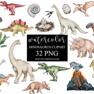 Watercolor Dinosaur Clipart, Dinosaur clipart, Nursery Clipart, PNG, Dinosaur birthday party Decor, Dinosaur stickers, Dinosaur baby shower image 1