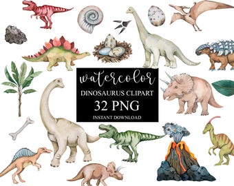 Watercolor Dinosaur Clipart, Dinosaur clipart, Nursery Clipart, PNG, Dinosaur birthday party Decor, Dinosaur stickers, Dinosaur baby shower