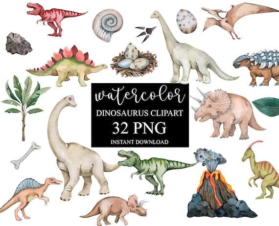 Watercolor Dinosaur Clipart, Dinosaur clipart, Nursery Clipart, PNG, Dinosaur birthday party Decor, Dinosaur stickers, Dinosaur baby shower