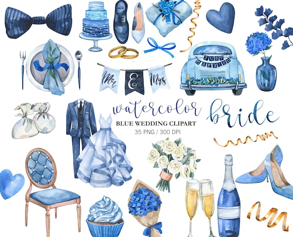 Blue Wedding Clipart PNG, Wedding invitation decor, Watercolor Wedding arch, Bride Clipart, Wedding cake, Wedding Car, Marriage Clipart