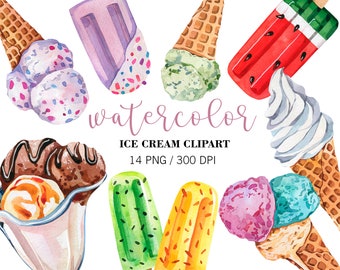 Imágenes prediseñadas de helado de acuarela, imágenes prediseñadas de verano, delicias de verano, gráficos de helado, imágenes prediseñadas de postres, imágenes prediseñadas de planificador, descarga de postres, PNG