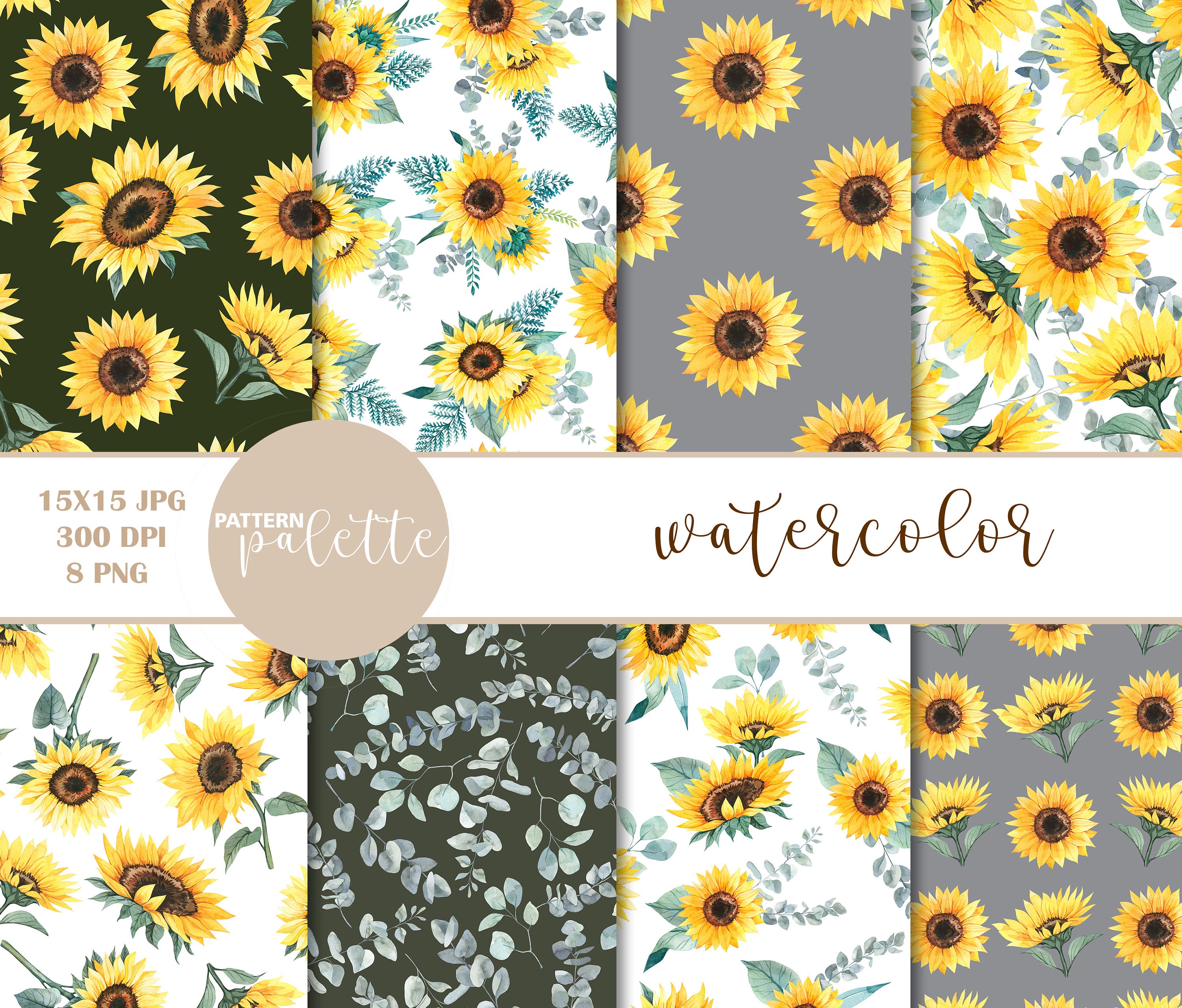 Watercolor Sunflower Seamless Pattern, Sunflower Digital Paper PNG ...
