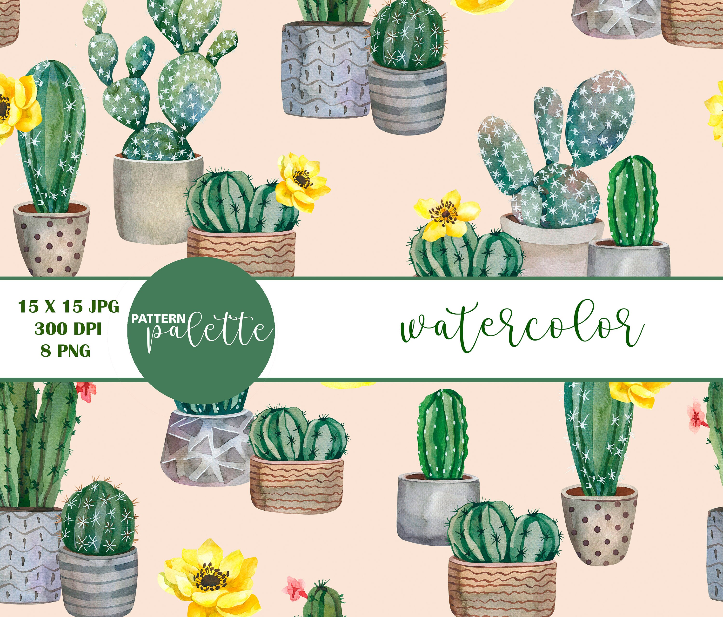 Watercolor Cactus Seamless Pattern, Cactus Wallpaper, Digital Paper ...