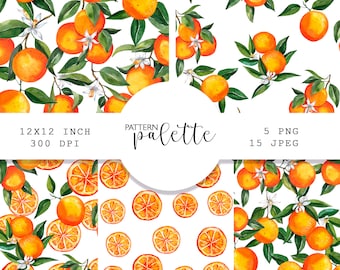 Watercolor Oranges seamless patterns, Oranges clipart, PNG, Watercolor citrus pattern, Orange Branches, Instand download, Digital Paper, DIY