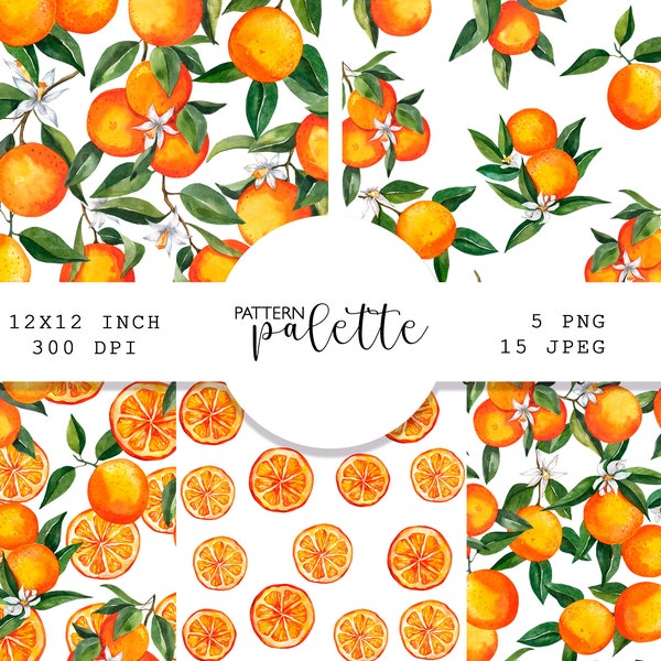 Modèles sans couture aquarelle Oranges, Oranges clipart, PNG, motif aquarelle agrumes, Orange Branches, téléchargement Instand, papier numérique, bricolage