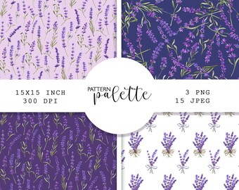 Watercolor Lavender Pattern: Purple Floral Scrapbook Paper PNG, JPEG