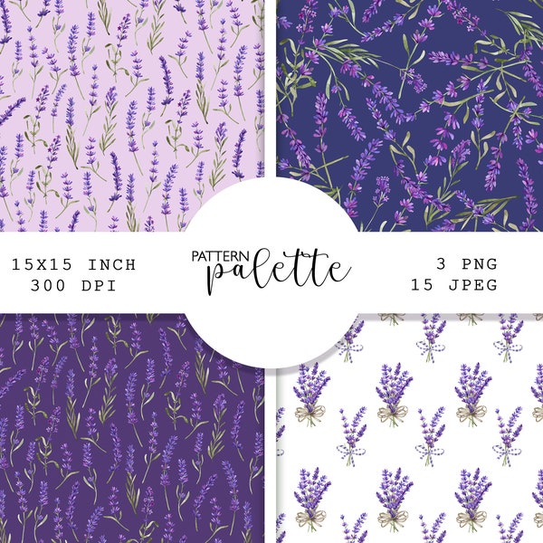 Watercolor Lavender Pattern, Provence Pattern, Purple Flower Paper, Lavender Plants Patterns, Lavender Scrapbook Paper, Lavender Print PNG