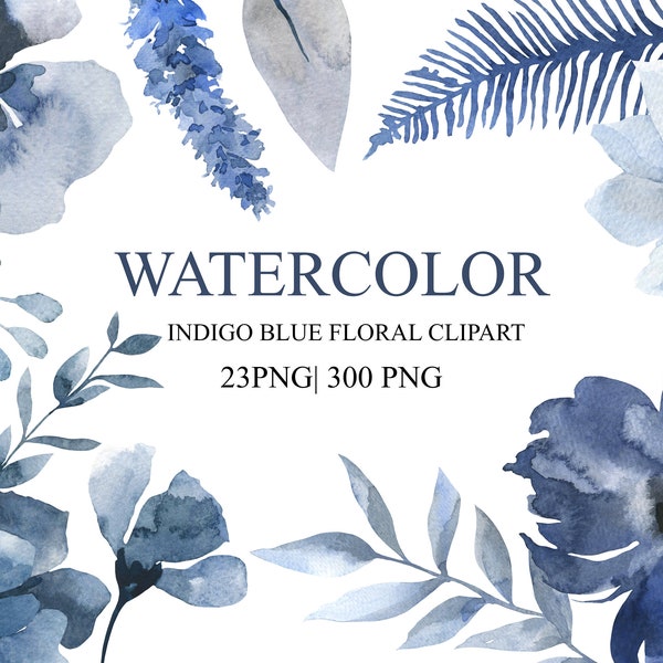 Watercolor Indigo Blue Flowers Clipart, Floral Clipart, PNG, Wedding clipart, Watercolor Flowers, Bridal Graphics, Love png, Blue Roses