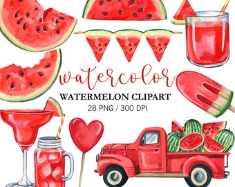 Watermelon PNG Clipart Watercolor, Summer Party Decor, First Birthday Designs, Hand Painted Art, Digital Download