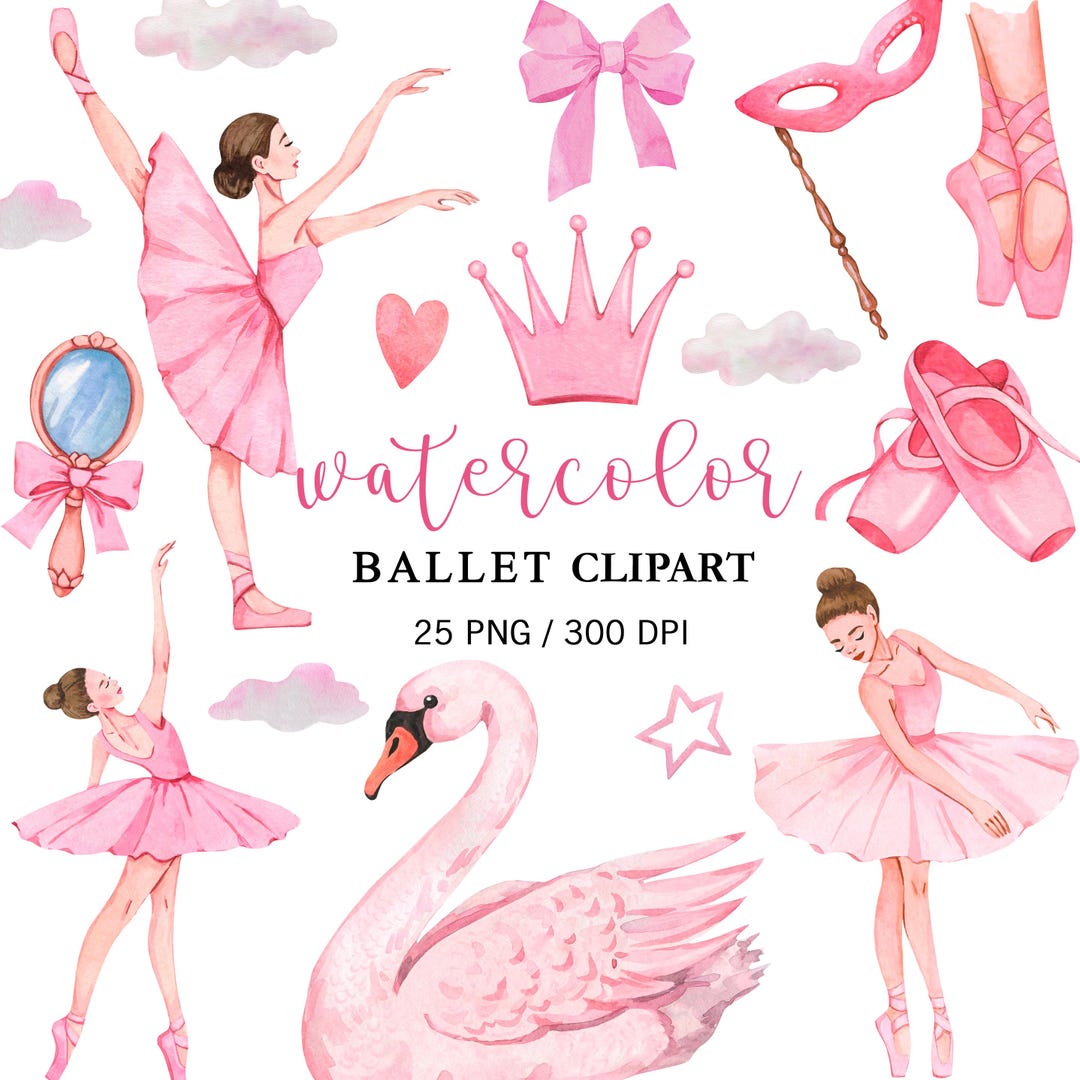 Watercolor Ballet Clipart Hand Painted Ballerina Clipart, Pink Swan PNG ...