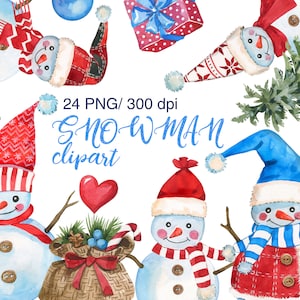 Schneemann Clipart, Aquarell Schneemann Clipart, weiße Weihnachten, süßer Schneemann, Winter Clipart, Aquarell Weihnachtscliparts, Winter Feiertage