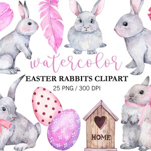 Aquarell Osterhase Kaninchen Clipart, Osterhase png, Ostern Clipart, PNG, Aquarell Tiere, flauschige Haustiere, Kinderzimmer Dekor, Babyparty