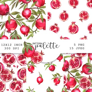 Rote Granatäpfel, Aquarell Muster, ClipArt, Aquarell Muster, Kommerzielle Nutzung, DIY, Zitrusfrüchte, Instand download, Digital