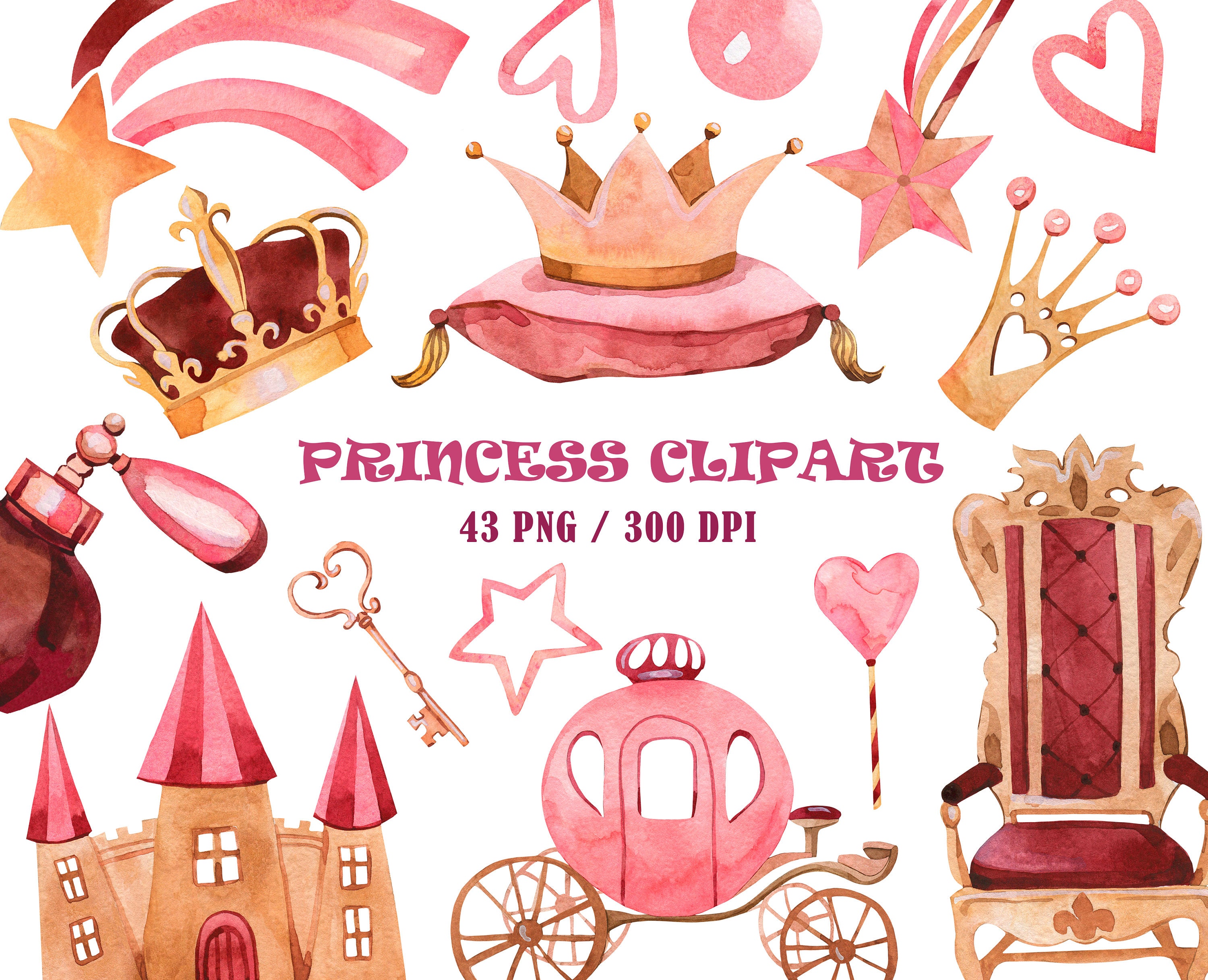 Watercolor Princess Clipart Crown Clipart Nursery Decor | Etsy