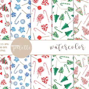 Watercolor Christmas seamless pattern, Christmas Decor, Christmas Candies, Winter background, Christmas Sweets, Christmas Candy Cone, PNG