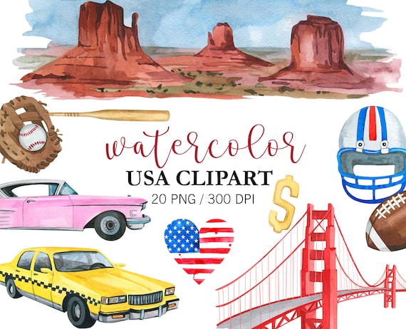 Watercolor USA Clipart, America Clipart, Independence Day Clipart, Patriotic Color, Flag Clipart, Patriotic Clipart, Planer Stickers, PNG