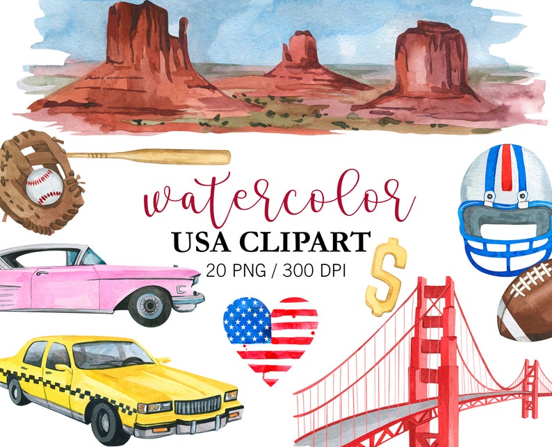 Akvarell USA Clipart, Amerika Clipart, Självständighetsdagen Clipart, Patriotisk Färg, Flagga Clipart, Patriotisk Clipart, Hyvelklistermärken, PNG bild 1