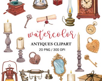 Watercolor Antique Clipart Retro Vintage Clipart PNG , Antique Chic Clipart, Vintage Lovers, Old Style, Vintage Elements, Scrapbook