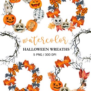 Watercolor Halloween Wreath, PNG, Halloween Clipart, Fall Clipart, Halloween Party Decor, Halloween Invitation, Watercolor Wreath, Autumn