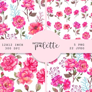 Wild Roses Patterns, Watercolor Roses pattern, PNG, Seamless patterns, Boho flowers, Scrapbooking paper, Floral backgrounds, Floral Clipart