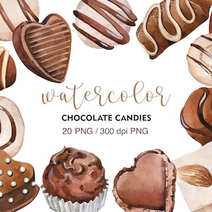 Watercolor Chocolate Candy Clipart, Watercolor dessert clipart, PNG, Printable sticker, Chocolate Clipart, Chocolate Candy, Valentines day