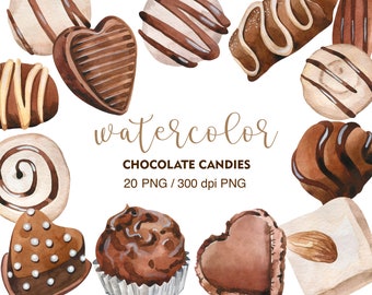 Watercolor Chocolate Candy Clipart, Watercolor dessert clipart, PNG, Printable sticker, Chocolate Clipart, Chocolate Candy, Valentines day