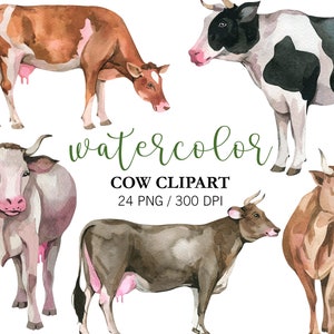 Imágenes prediseñadas de vaca de acuarela, imágenes prediseñadas de granja, decoración de guardería, PNG, imágenes prediseñadas de animales de acuarela, animales de granja, vaca de las tierras altas, pegatinas de planificador,