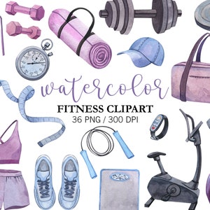 Watercolor Fitness Clipart Workout PNG Clipart, Gym Equipment, Healthy lifestyle, Planner Stickers, Sport Clipart, Fitness Stickers,