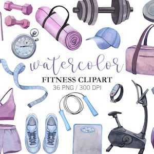 Watercolor Fitness Clipart Workout PNG Clipart, Gym Equipment, Healthy lifestyle, Planner Stickers, Sport Clipart, Fitness Stickers,