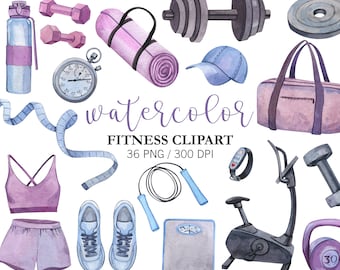 Watercolor Fitness Clipart Workout PNG Clipart, Gym Equipment, Healthy lifestyle, Planner Stickers, Sport Clipart, Fitness Stickers,