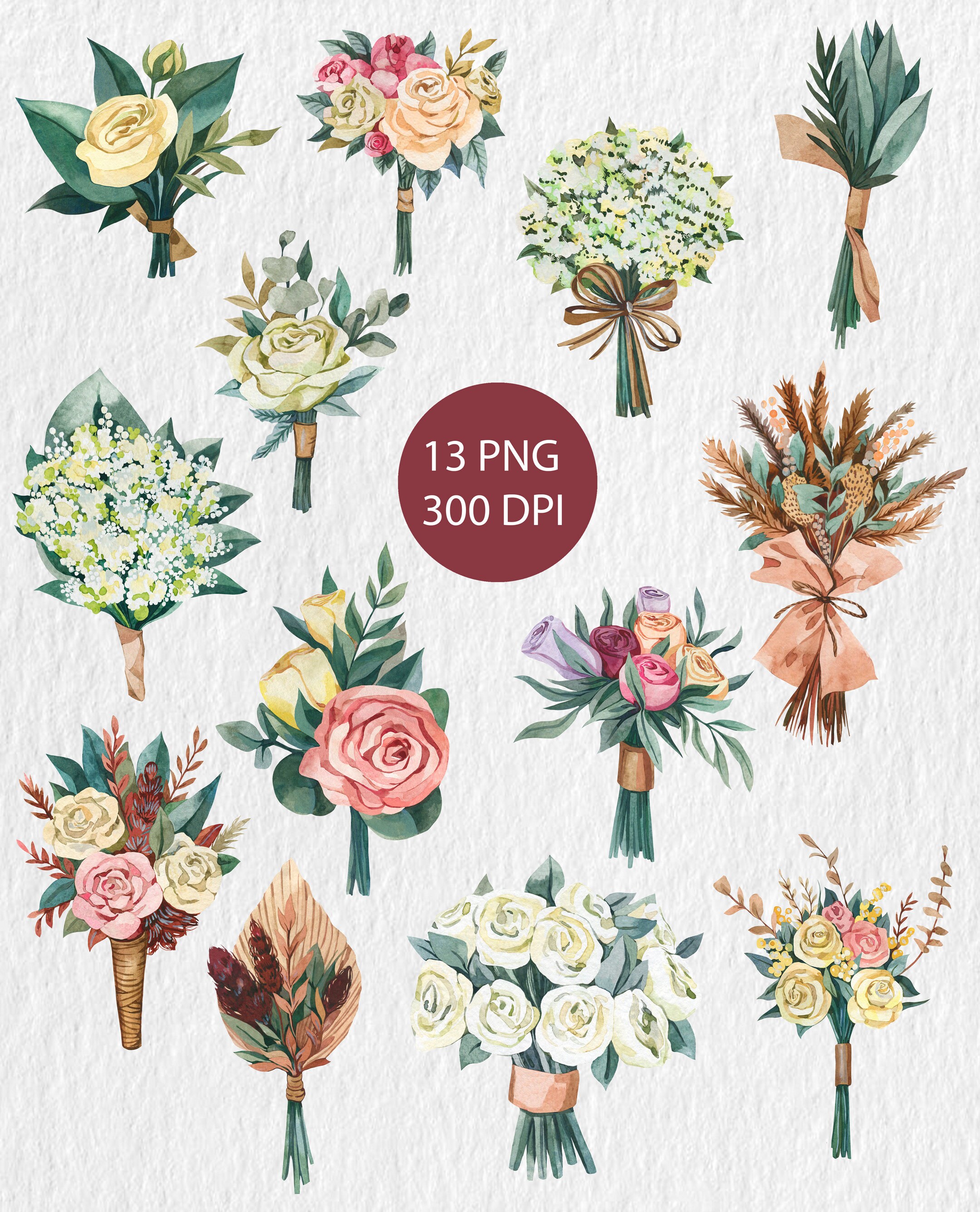 Watercolor Wedding Bouquets Wedding Clipart Floral decor | Etsy