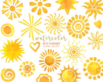 Sol de acuarela PNG, clip art digital de sol, sol amarillo y naranja pintado a mano, clipart de baby shower de verano, decoración de guardería