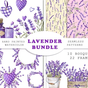 Aquarell Lavendel Clipart PNG Bundle, Lavendelstrauß Hochzeit Clipart, Provence Blumen PNG, handbemalte Lavendelpflanze, 300 DPI Download