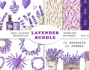 Paquete de imágenes prediseñadas PNG de lavanda en acuarela, imágenes prediseñadas de ramo de lavanda para bodas, PNG floral de Provenza, planta de lavanda pintada a mano, descarga de 300 DPI