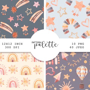 Padrão sem emendas de arco-íris em aquarela, padrão de arco-íris boho, papel digital de arco-íris, fundo de arco-íris, arte de parede de berçário, arte de parede de arco-íris