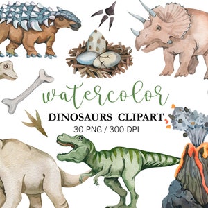 Clipart de dinosaurio de acuarela, clipart de dinosaurio, clipart de guardería, PNG, decoración de fiesta de cumpleaños de dinosaurio, pegatinas de dinosaurio, baby shower de dinosaurio