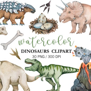 Watercolor Dinosaur Clipart,  Dinosaur clipart, Nursery Clipart, PNG, Dinosaur birthday party Decor, Dinosaur stickers, Dinosaur baby shower