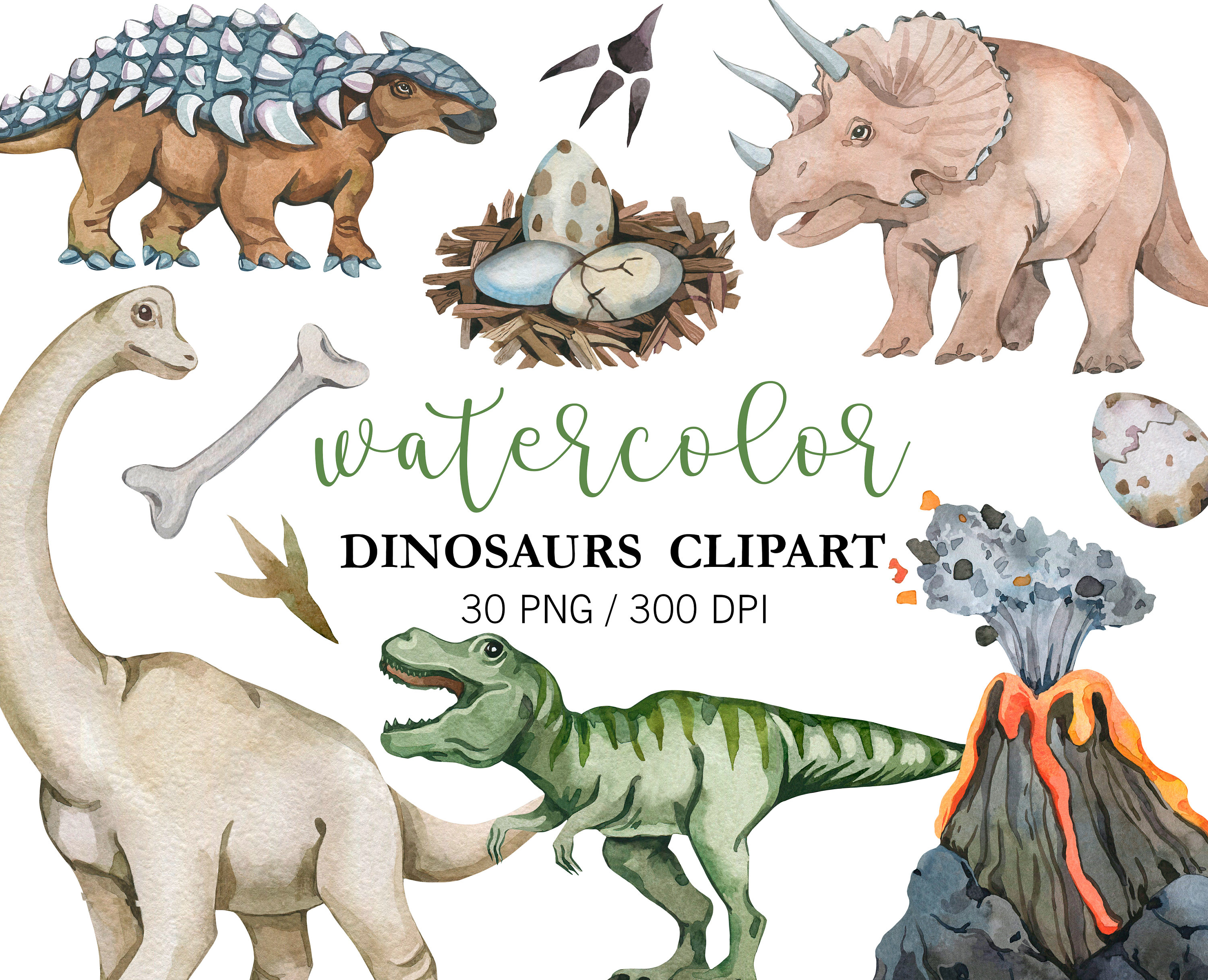 Watercolor Dinosaur Clipart,  Dinosaur clipart, Nursery Clipart, PNG, Dinosaur birthday party Decor, Dinosaur stickers, Dinosaur baby shower