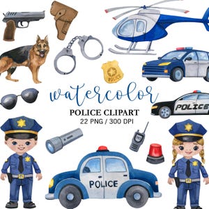 Clipart della polizia ad acquerello PNG Stazione di polizia, agente di polizia Poliziotto PNG Clipart Compleanno della polizia Clipart ad acquerello Auto della polizia Elicottero