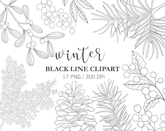 Christmas Pine Cone Clipart, Black Line Clipart, Pine Cone Line Art. Xmas Holiday Line Illustration, Christmas Decor, Doodle Clipart, winter